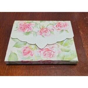 Carol Wilson Fine Arts Floral Pink Roses Embossed Blank Cards Envelopes (10)
